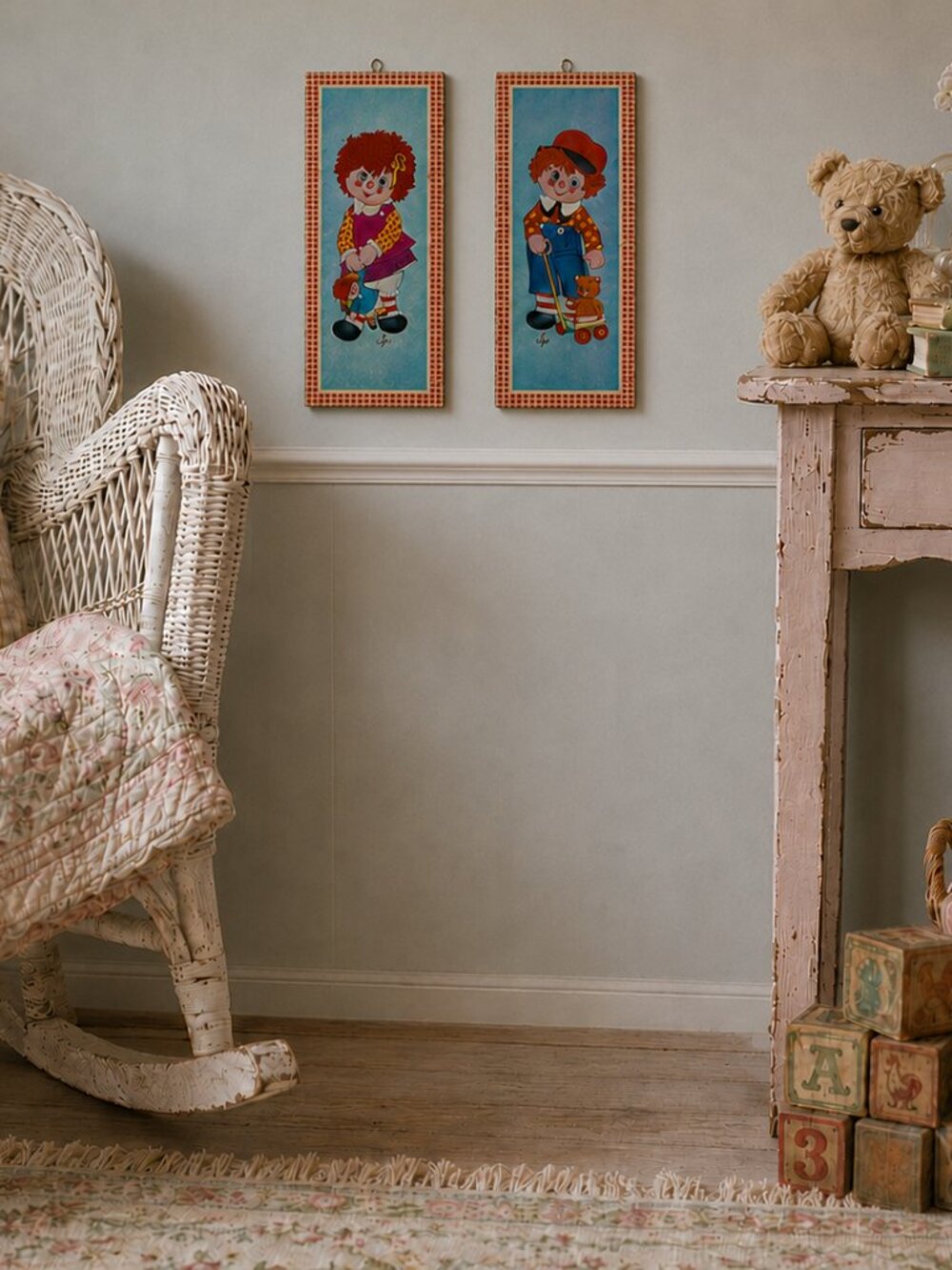Vintage Raggedy Ann & Andy‎ Wall Plaques Soroka Pair